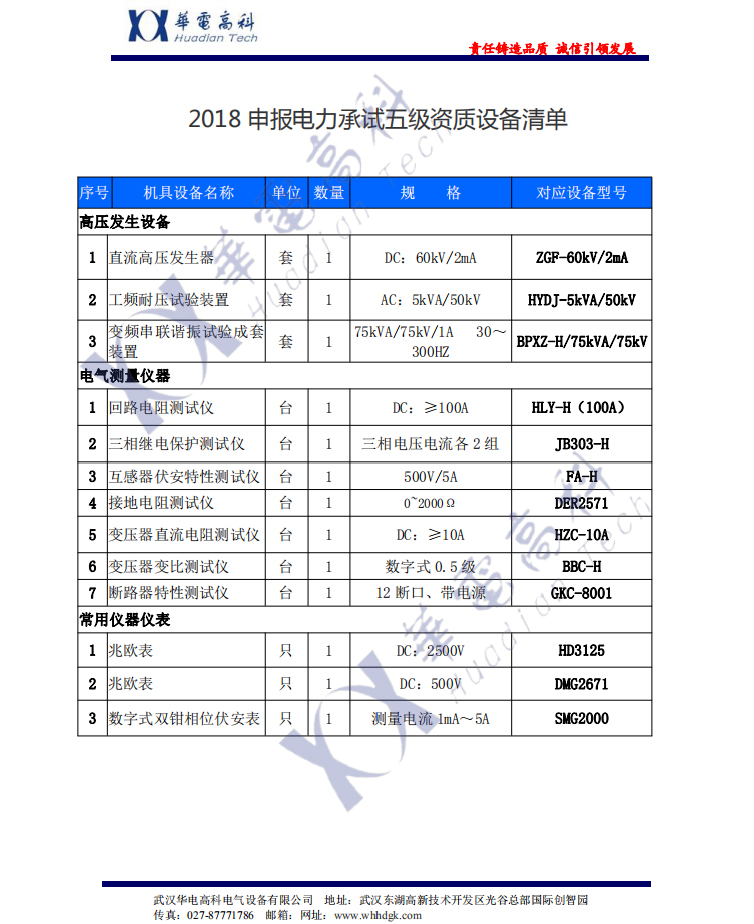 2018申報(bào)電力承試五級(jí)資質(zhì)設(shè)備清單